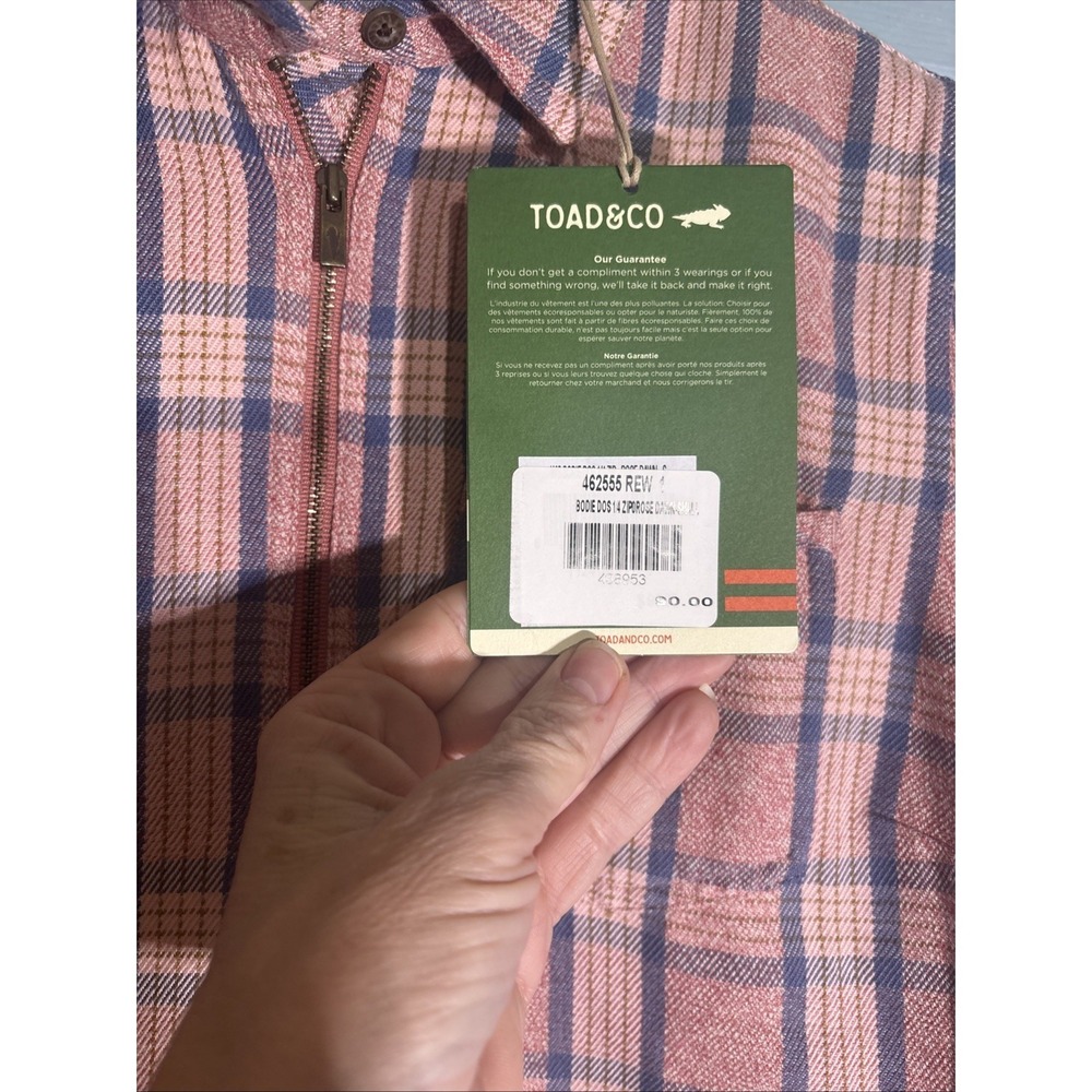 TOAD & CO - NEW w TAG - Womens S Pullover 1/4 Zip BODIE‎ Flannel Shirt Pink - Picture 8 of 14